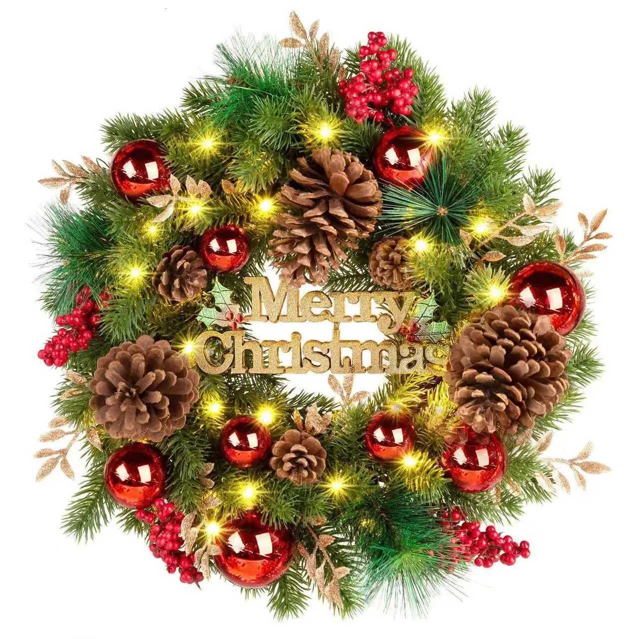 2025 New Christmas PVC Wreath Alphabet Row Bow Front Door Hanging Decorations Party Wreath H251106-image-1083451780