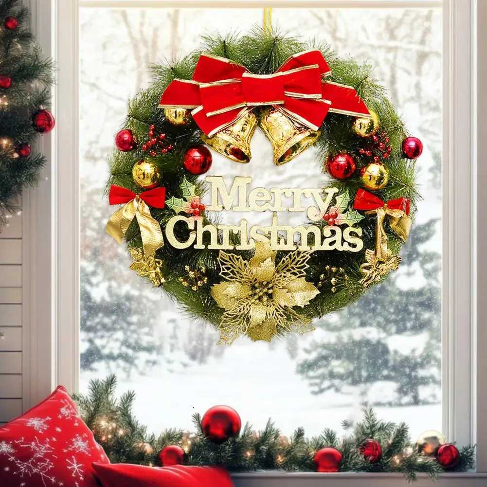 Festive Wreath Festive Christmas Wreath with Pine Needles Balls Bows for Front Door He Decor Indoor Outdoor Hanging for Wall H251106-image-1083454017