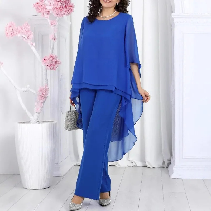 Fashion Solid Color Chiffon Pant Sets Autumn Casual Two Piece Outfits Woman Elegant Loose Office Party Clubwear 251105