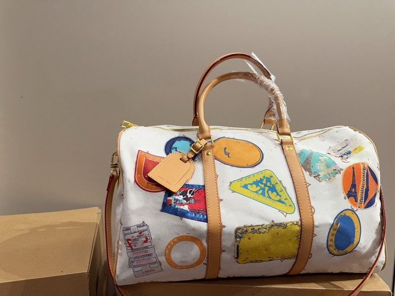 Duffel Mens Designer Travel Bag Clutch on Luggage Bag Men basketball totes keepa 45CM Monogram fabric retro sticker Leather Handbag Women Duffle-image-1083368334