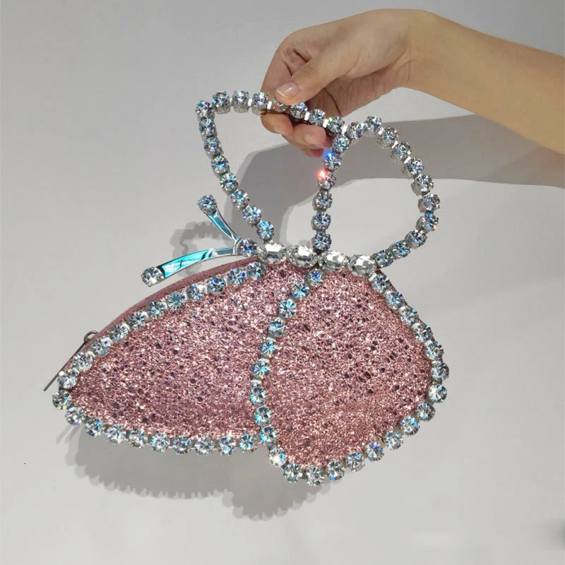 White Rhinestone Pink Butterfly Wedding Evening Clutches Arrival Fashion Women Lady Party Prom Purses Dinner Handbag Bags 251106