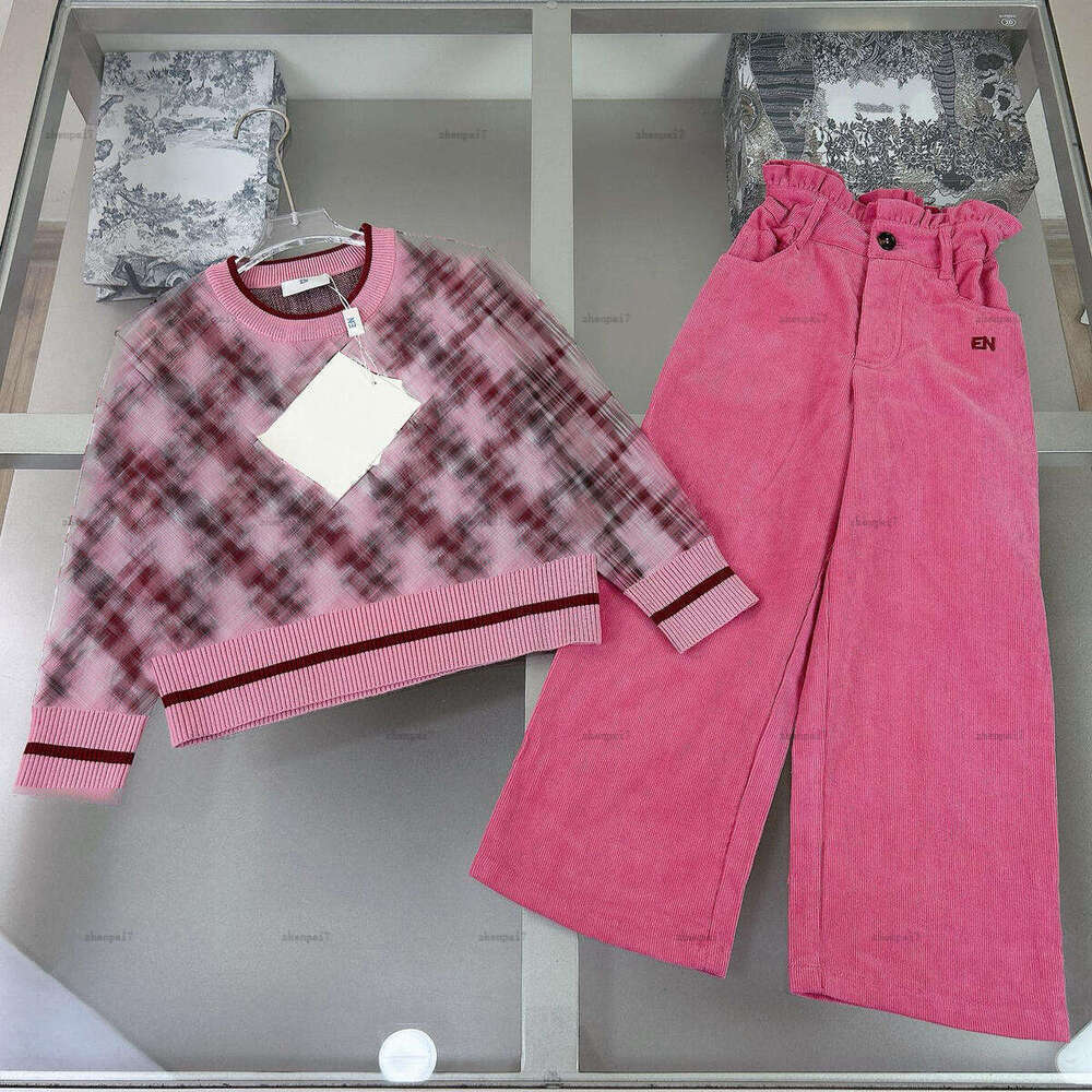 Top baby Tracksuits Autumn child Sports suit kids designer clothes letter jacquard round neck sweater and Red jeans A900X25N219-image-1083393936