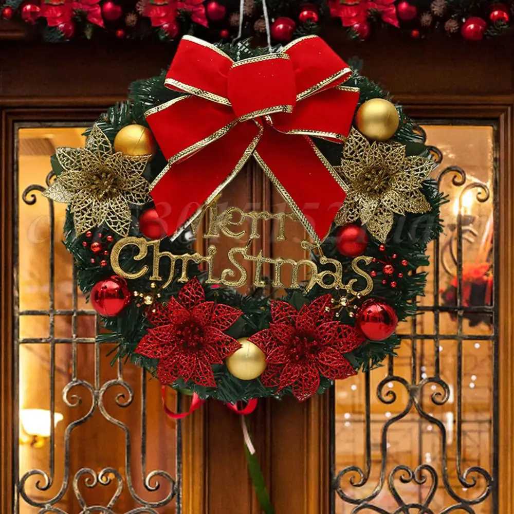 2025 New Year Christmas Wreaths Door Wall Hanging Decor Bow/Berry/Santa/Reindeer Artificial Pendants Garland Ornaments for He H251106-image-1083454527