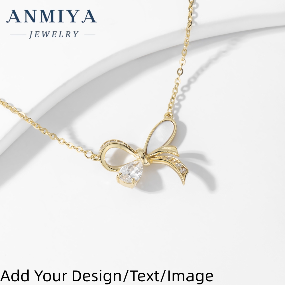 Custom S925 Sterling Silver 18k Gold Bow Pendant Fashion Jewelry Necklace Zircon Dainty Women's Necklace