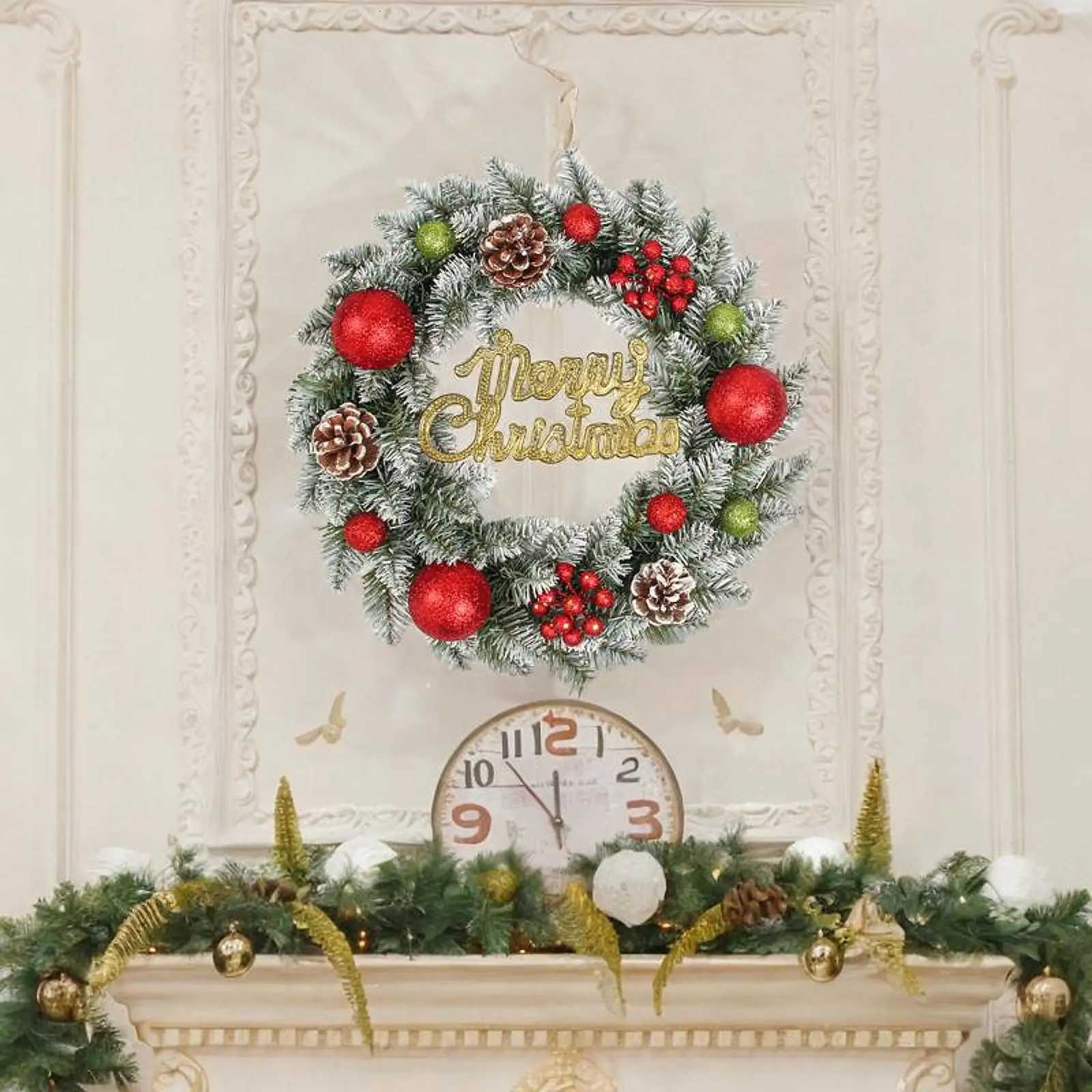 Christmas Wreath Christmas Decoration 30cm Floral Ornament Rustic Garland Front Door Wreath for Holiday Indoor Outdoor Porch H251106-image-1083452244