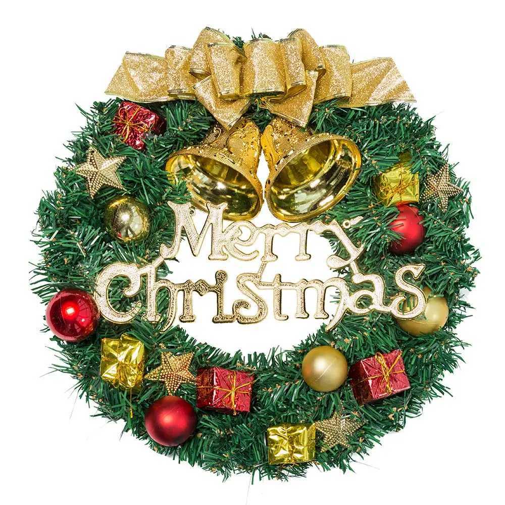 Artificial Christmas Wreath 30cm Garland with Bowknot Bells Deer Red Berries Flower Gifts Wall Decoration Christmas Party Decor H251106-image-1083453853