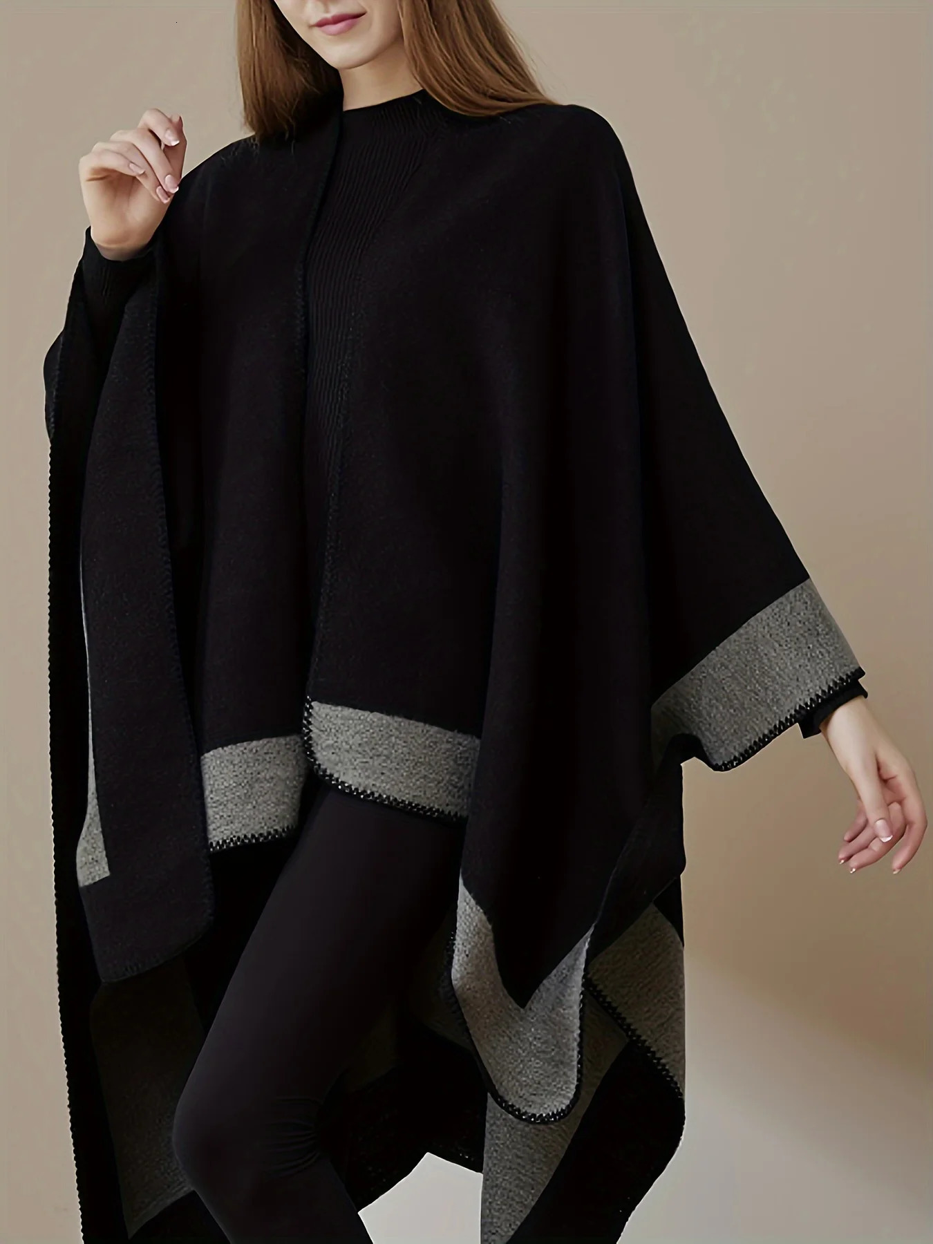 Thick double sided imitation patchwork warm fashionable womens cloak shawl outer coat for autumn and winter 251106