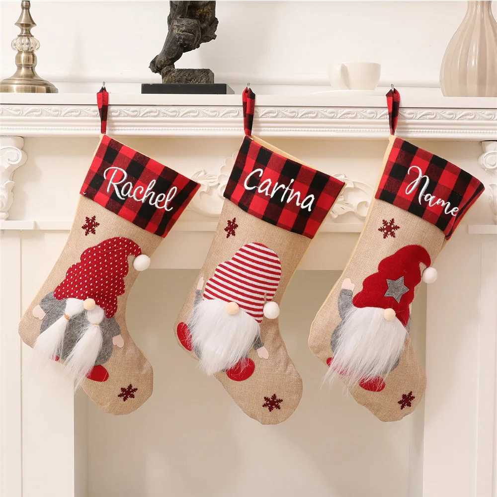 Cust Name Rudolph Christmas Socks for Kids Happy New Year Gift Candy Bag Living Ro Tree Hangings Embroidered Name Sock H251107-image-1083627123