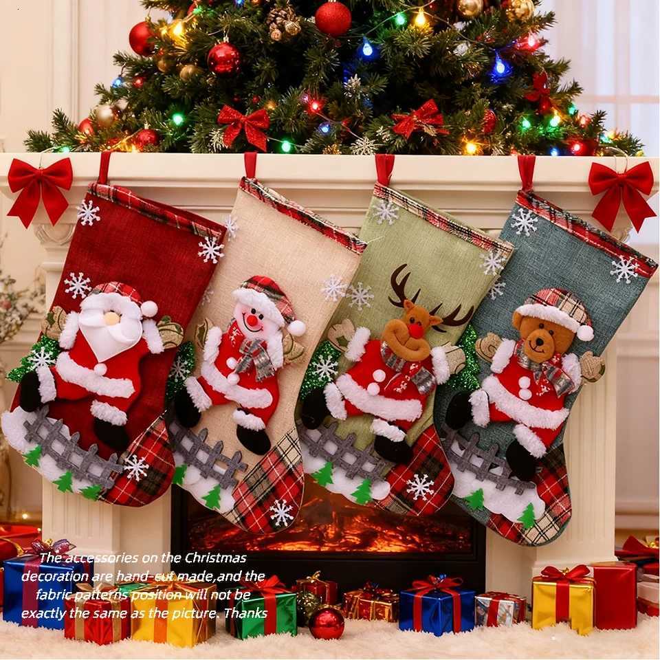 2pcs Christmas Stocking Xmas Stockings for Tree Decoration Christmas Personalised Sock Gift Bag Candy Pouch Bag Ornaments H251107-image-1083628954