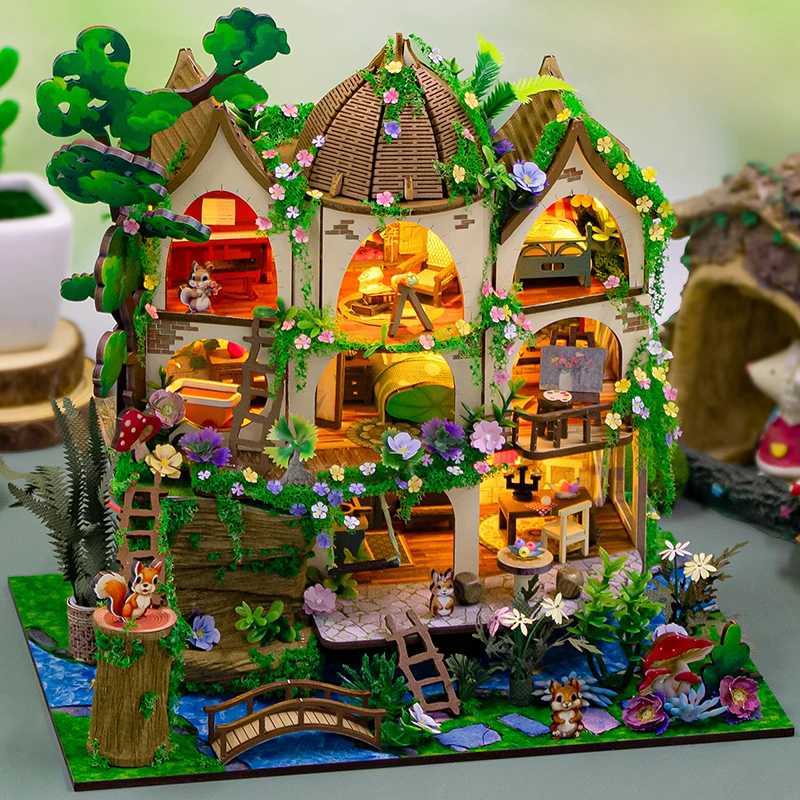DIY Wooden Forest Castle Cottage Figurines Miniatures Kits Assembled Houses Casa for Friends Birthday Gifts Home Decor Crafts K251106 K260321-image-1098415793