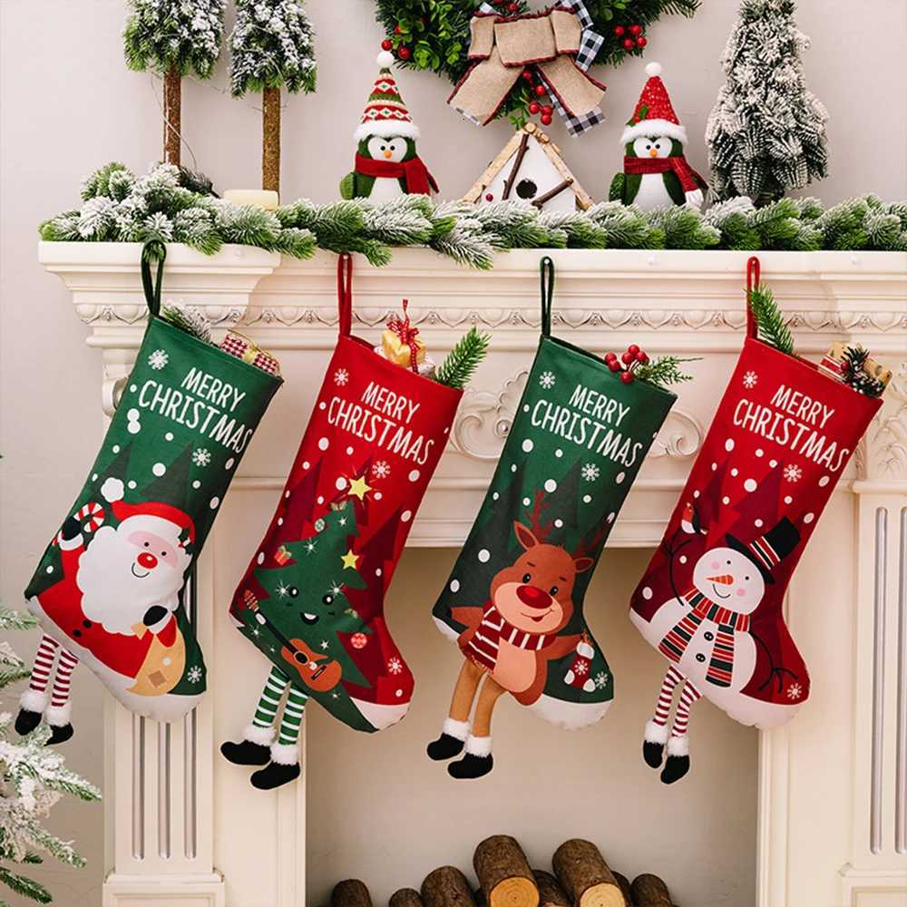 Colorf Printed Christmas Stocking Santa Snowman Candy Gift Socks Tree Ornament Decorations for Family Holiday Xmas Party Decor H251107-image-1083628946