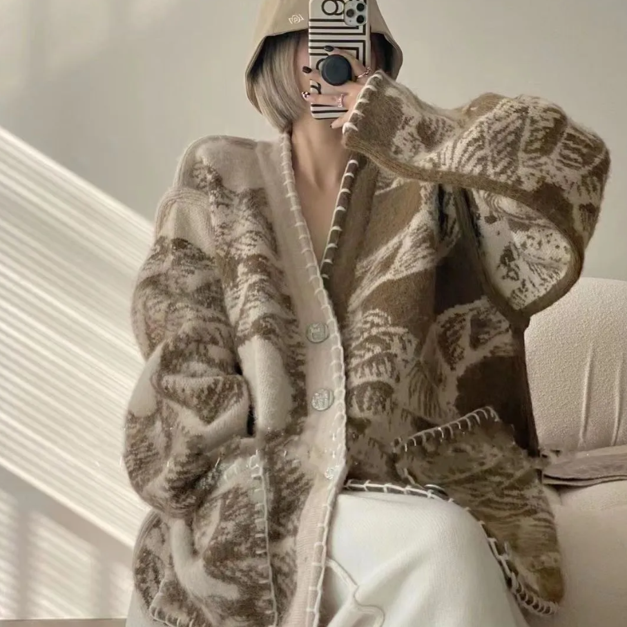 Inspired Wool Cashmere Cardigan Embroidery Jacquard Tassel Knitted White Women Sweaters Cardigans Sweatercoats Autumn Witner Warm Size s-xxl