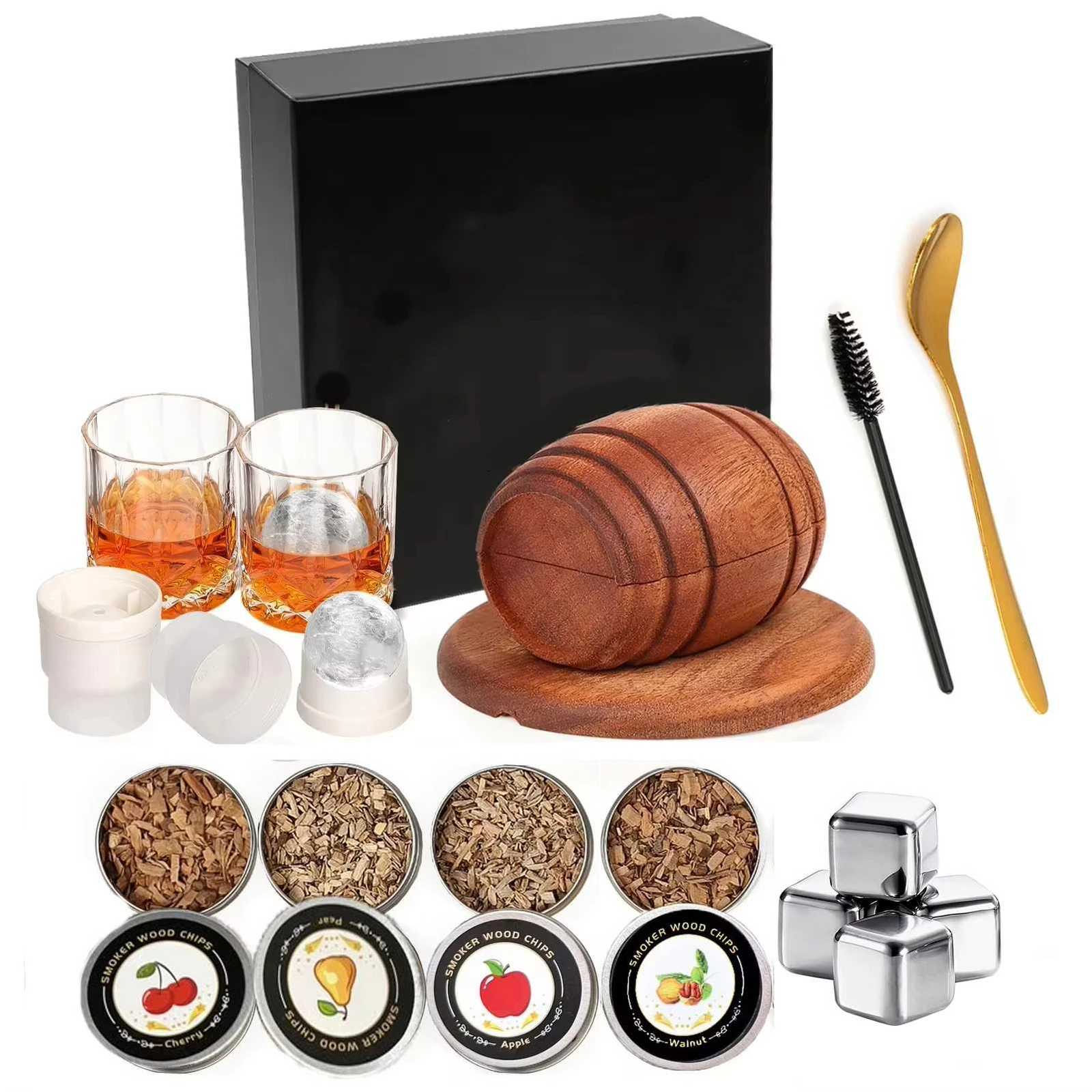 Whiskey Smoker Kit with Wood Chips - 4 Flavors Old Fashio Drink Smoker Infuser for Bartender Cocktails Birthday Bourbon Gifts Y251107-image-1083605730