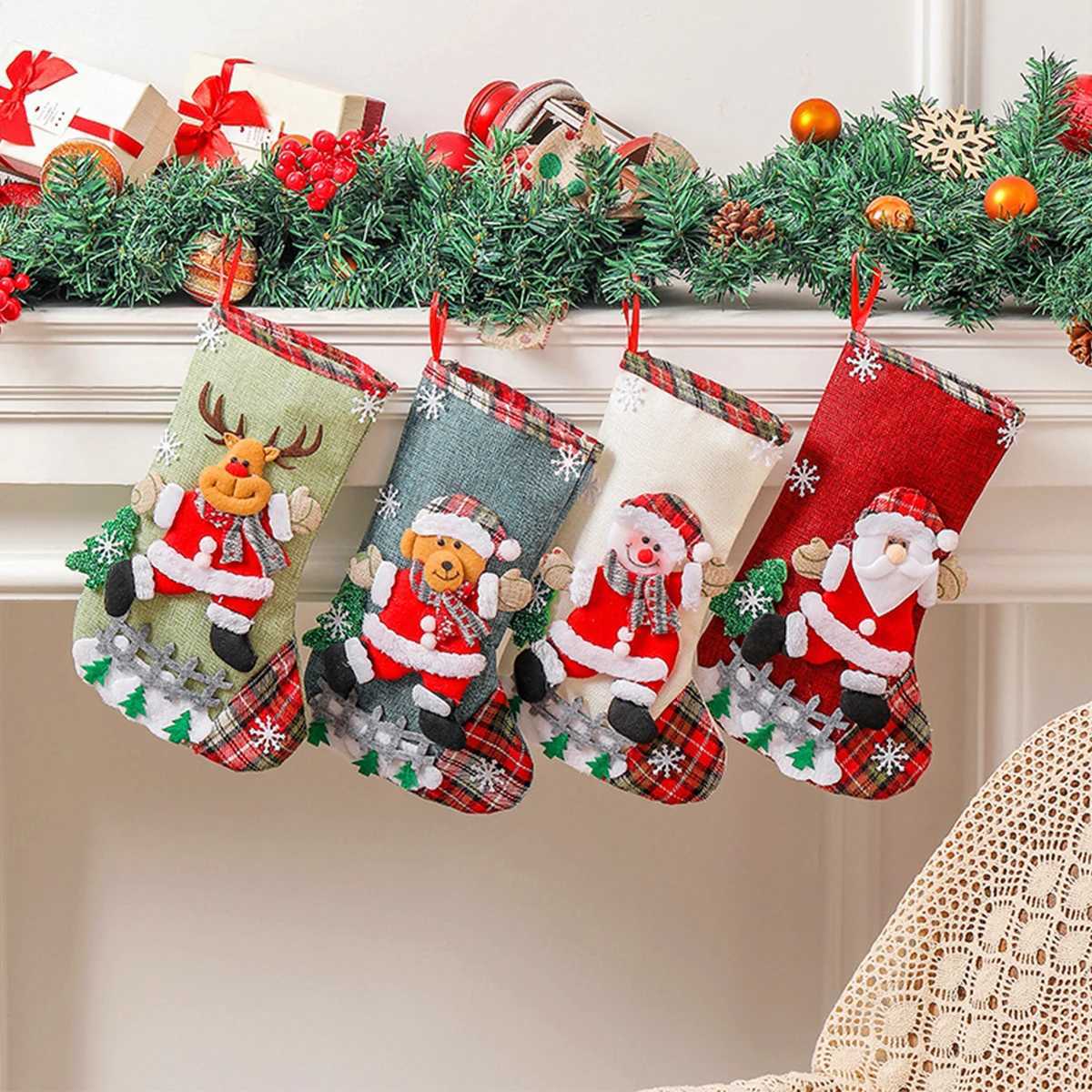 Christmas Stockings Cute Large Linen Drawstring Reusable Candy Storage Gift Packing Tree Hanging Fireplace Xmas Holiday Decor H251107-image-1083629292