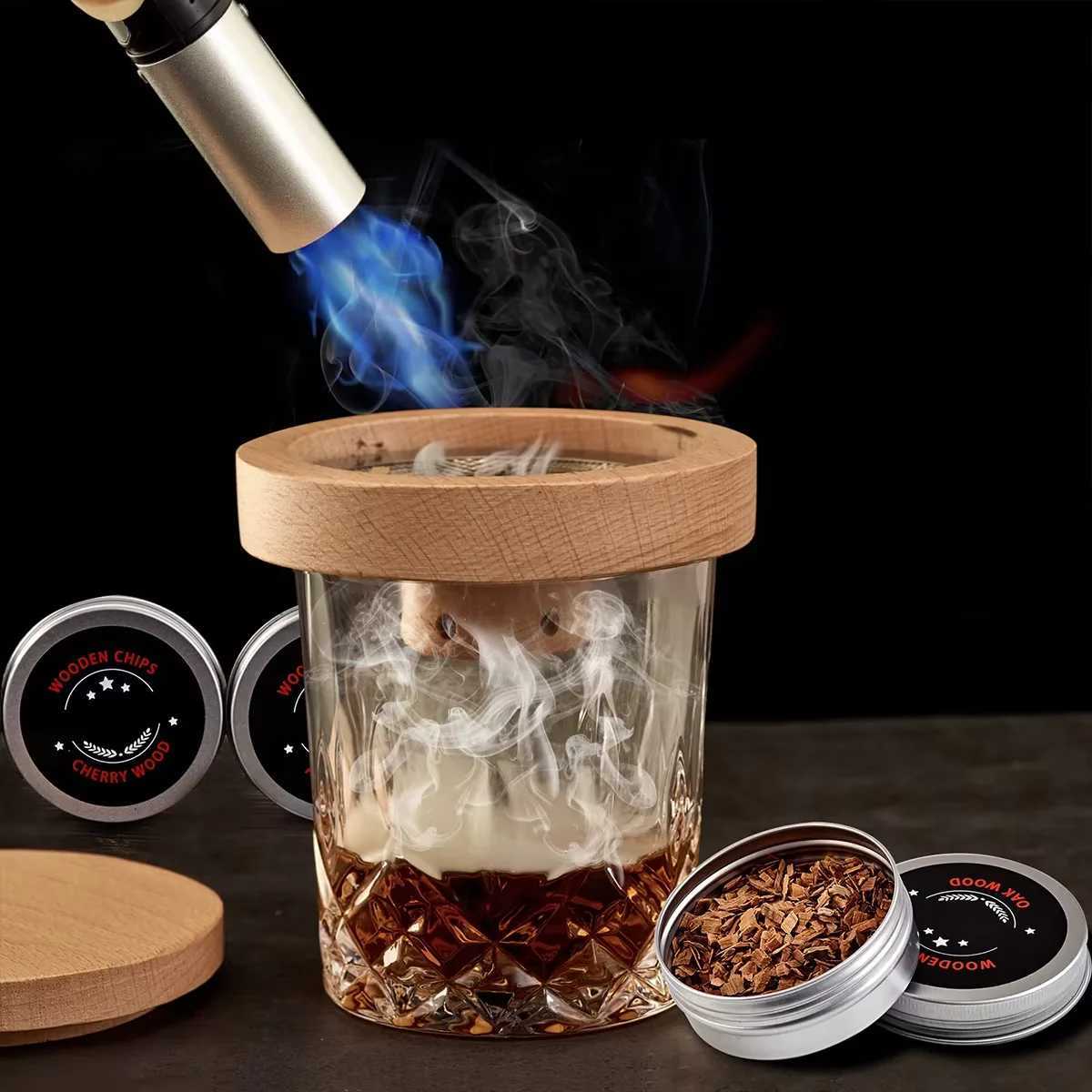 NEW Cocktail Smoker Set Bar Wooden Smoked Wood Hood Whiskey Smoking Wood Chips Box Cocktails Infuser Kit Kitchen Accessories Y251107-image-1083601434