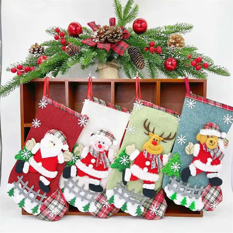 31cm Large Christmas Stockings with Santa Design Christmas Tree Pendants Decor Pieces Gift Bags H251107-image-1083629104