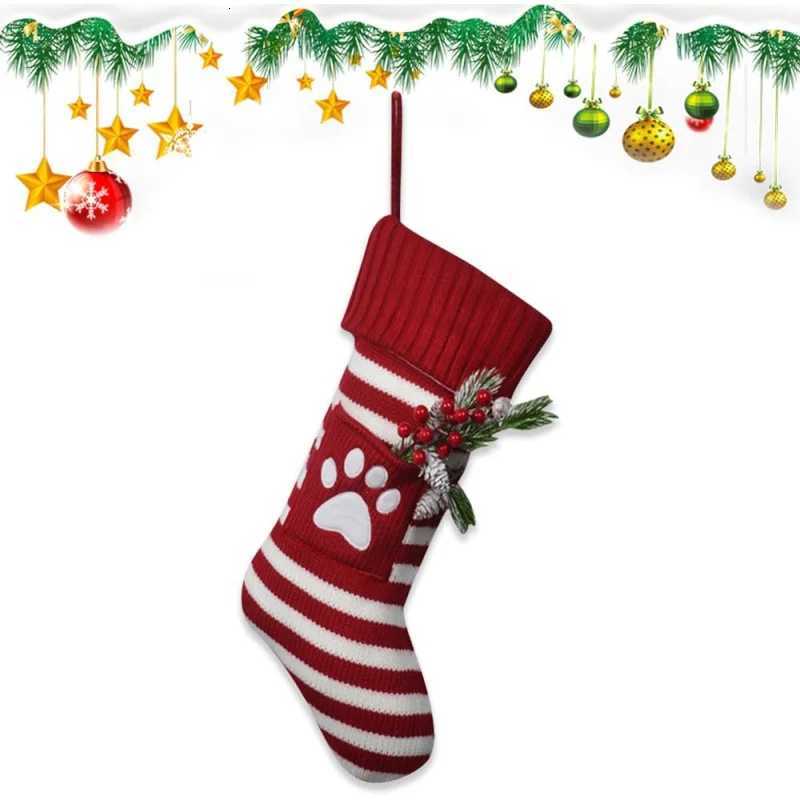 Christmas Stocking Fireplace Hanging Sock Burgundy Knitted Long Socks Striped Christmas Gift Storage Bag He Decor Party Gift H251107-image-1083628405
