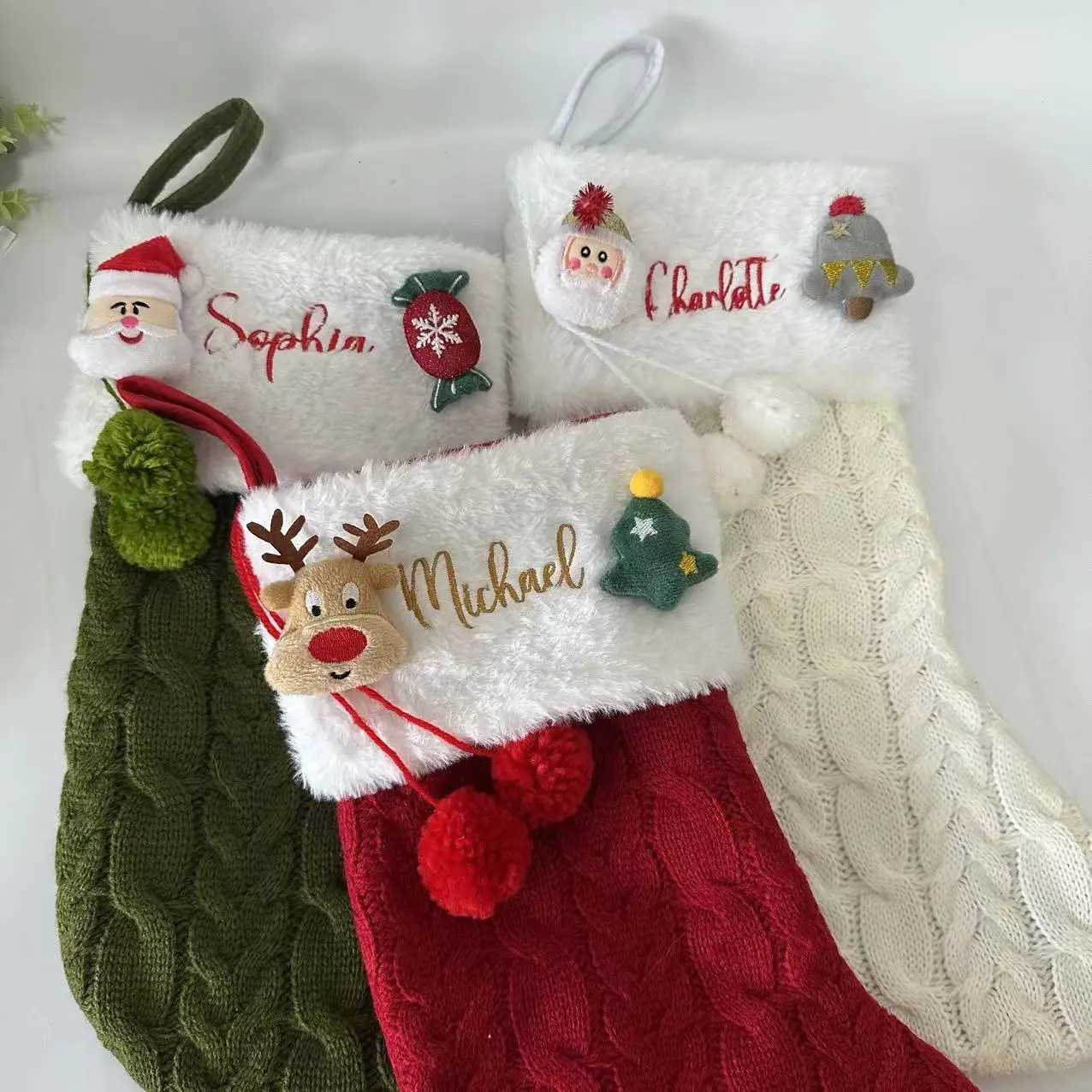 Custi New Year Christmas Stocking Sack Xmas Gift Candy Bag Christmas Decorations For He Knitted Sock Christmas Tree Decor H251107-image-1083628091