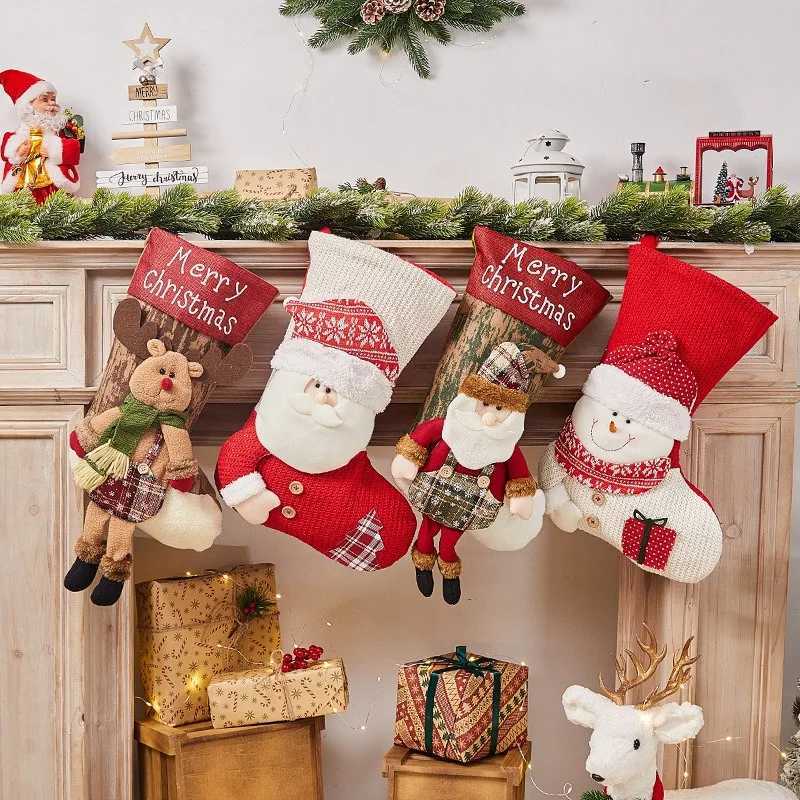 Outsize Christmas Stockings Large Capacity Cute Socks Bag Plush Santa Claus/Snowman/Bear/Elk For Xmas Tree Fireplace Ornament H251107-image-1083629291