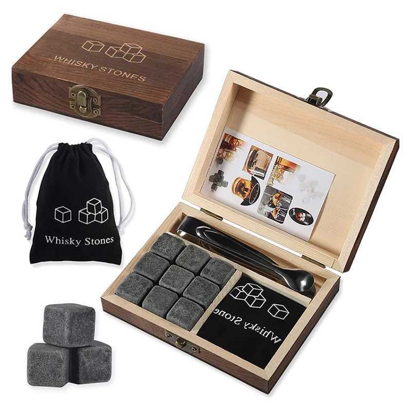 9 PCS Whisky Stones Reusable Cubes Bar Tools Whiskey Cooling Stones Gifts For Whisky Lovers Stone Wooden Box Set Y251107-image-1083603130