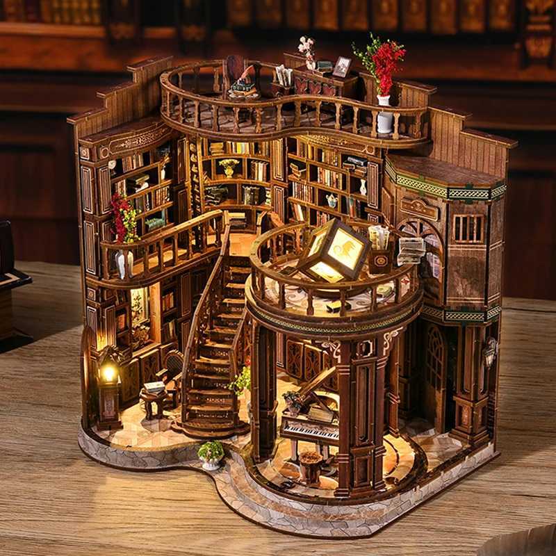 DIY Wooden Dreamy Book Hall Cottage Figurines Miniatures Bookend Assembled Houses Casa for Friends Birthday Gifts Home Decor K251106 K260321-image-1098415724