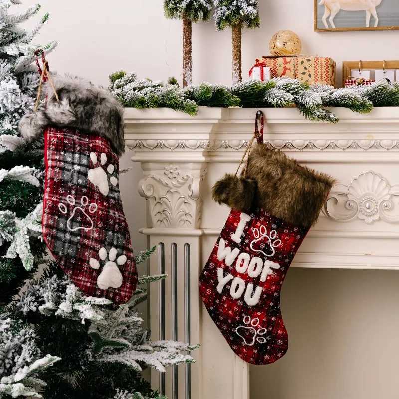 1pc Christmas Ornaments Socks Pendants Fur Collar Latt Socks Christmas Tree Decorations Navidad 2025 H251107-image-1083627908