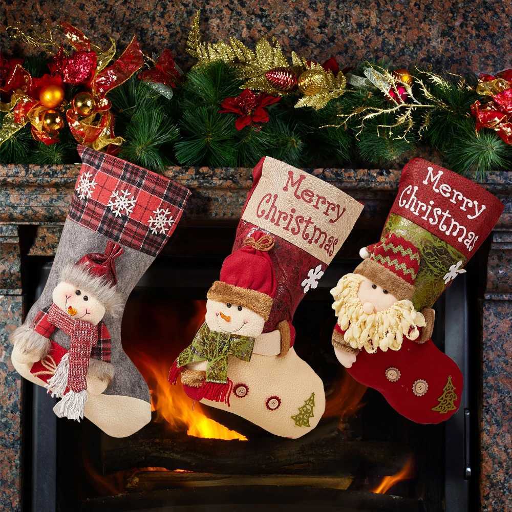 Christmas Stockings Sack Xmas Gift Candy Bag Christmas Decorations for He Snowman Santa New Year Sock Christmas Tree Decor H251107-image-1083630839