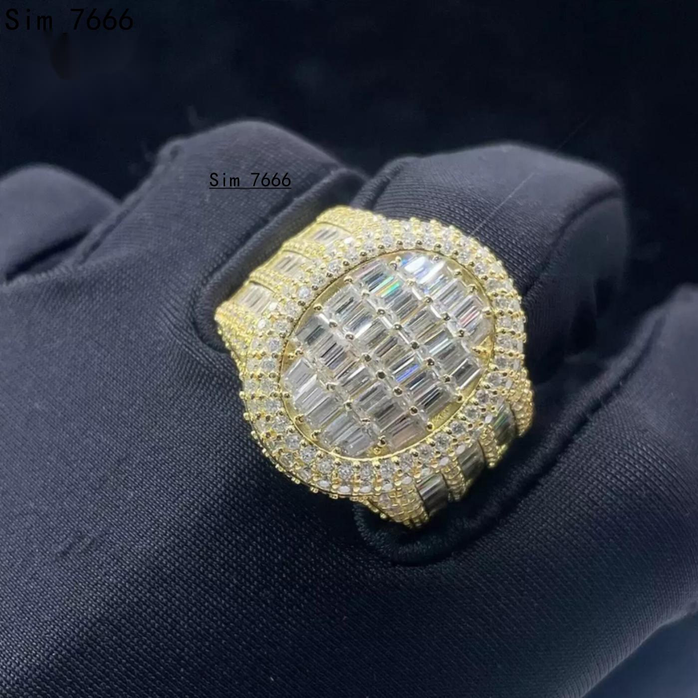 GRA Certificate S925 Gold Plated Moissanite Engagement Ring for Men Oval Shape Baguette VVS Diamond Moissanite Hip Hop Ring