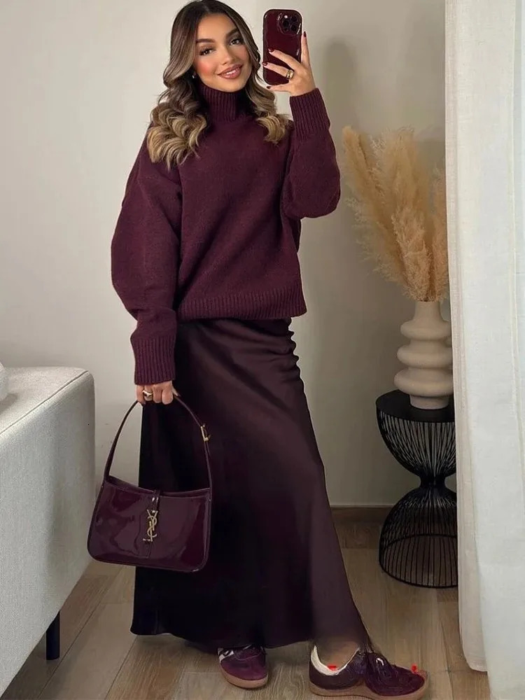 KONDALA Vintage Chic femmes pull solide col rond à manches longues tricoté pull ample mode automne décontracté surdimensionné pull 251204