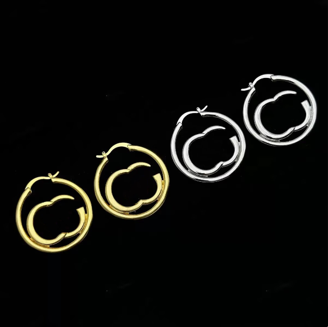 Charm 18k gold silver big hoop Earrings luxury brand letter designer double letter Ear studs ring for Lady long tassel earrings Fashion wedding p-image-933808363
