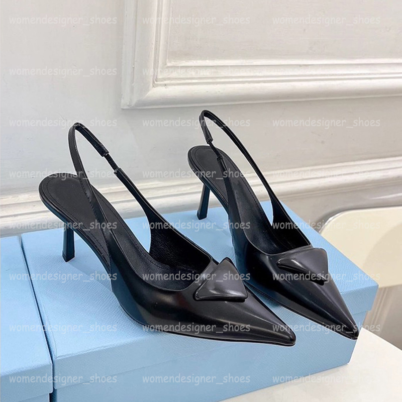 Designer Sandals Sexy Pointed Toe Women Pumps Genuine Leather 7cm Stiletto High Heels Sandal Slingback Office Lady Party Shoes Black White Pink-image-853550507