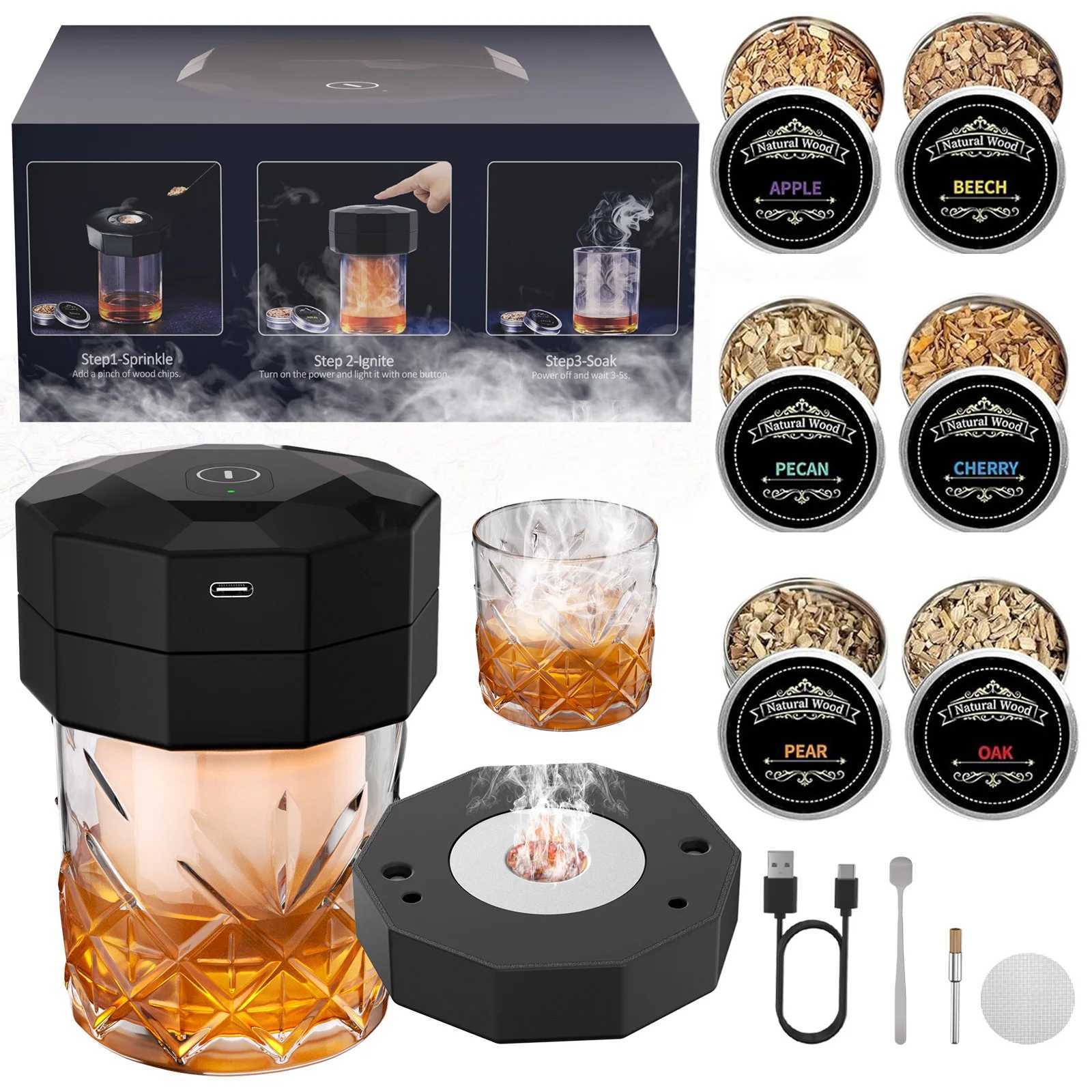 Electric Cocktail Smoker Kit Rechargeable One-button Starter No Butane Great Holiday Gift for Men Dad Husband Y251107-image-1083603561