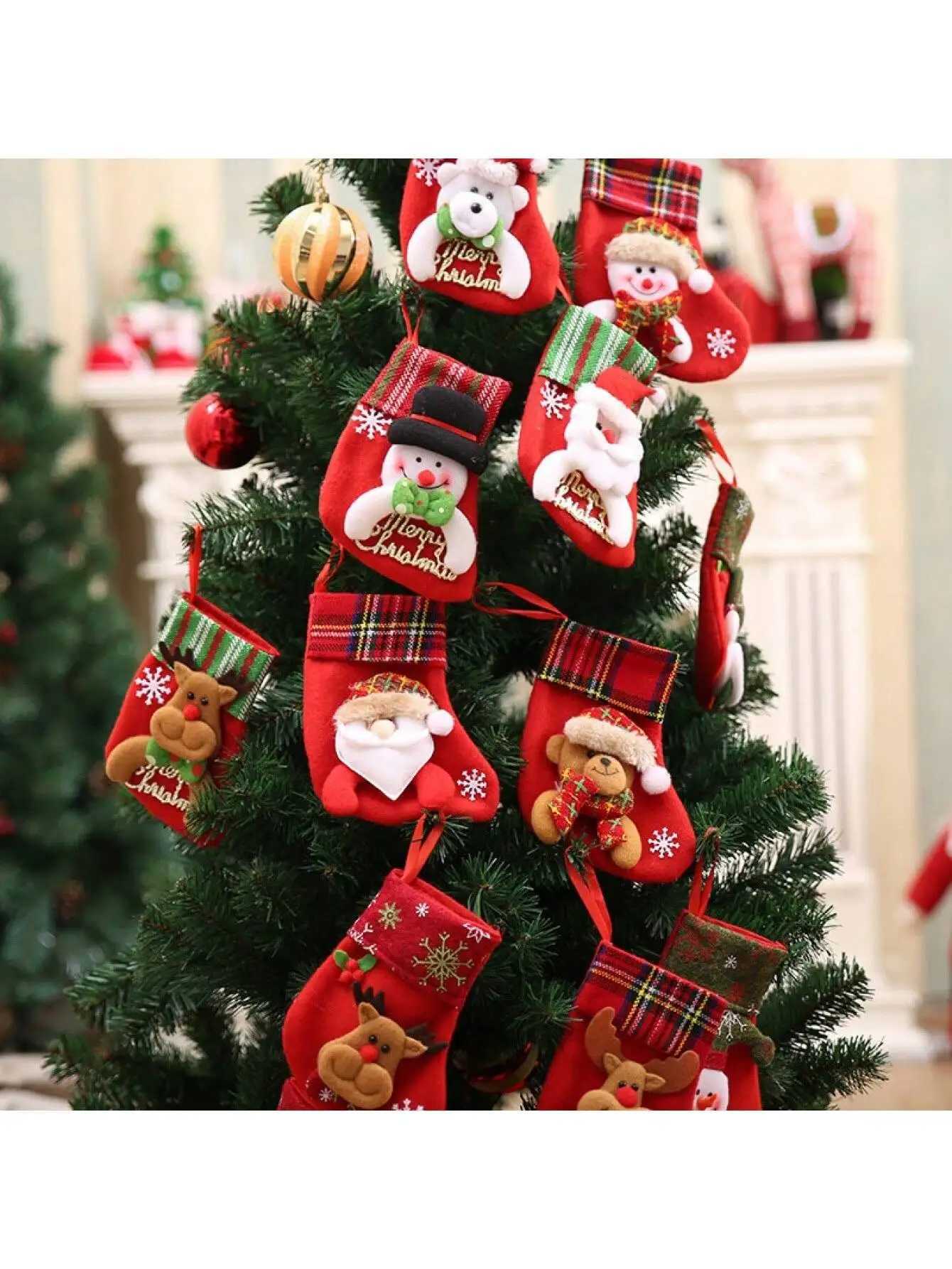 Christmas Tree Hanging Mini Stockings Decoration Small Candy Gift Bag Santa Claus Snowman Reindeer Bear Decorative Socks H251107-image-1083627292