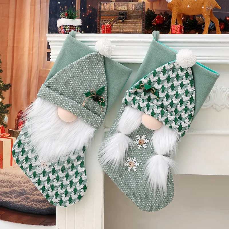 2026 New Christmas Decorations Knitted Christmas Gift Socks Christmas Tree Pendant Gift Green Bag Candy Gift Bags Stocking H251107-image-1083629025