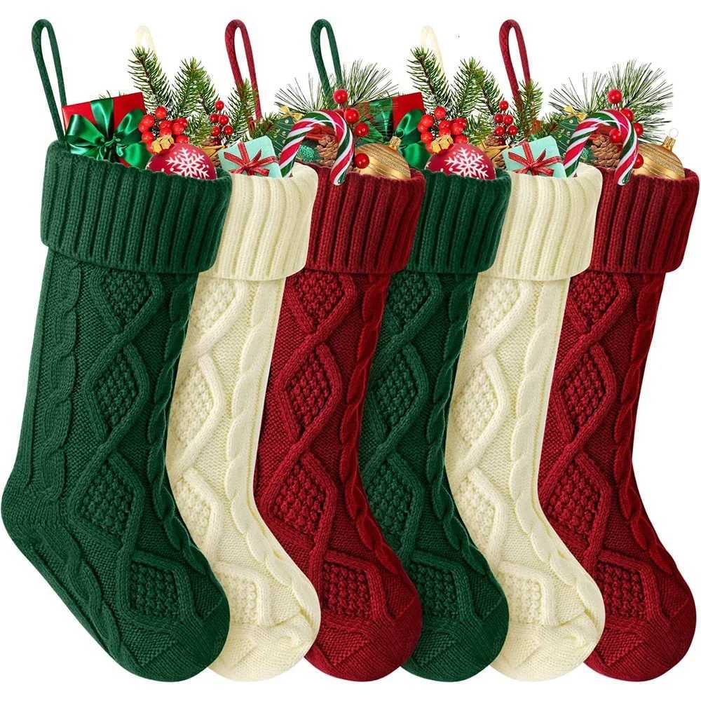 Large Christmas Stockings Knitting Xmas Socks Family Party Christmas Decorations Kids New Year Gift Bag Knit Santa Claus Socks H251107-image-1083630431