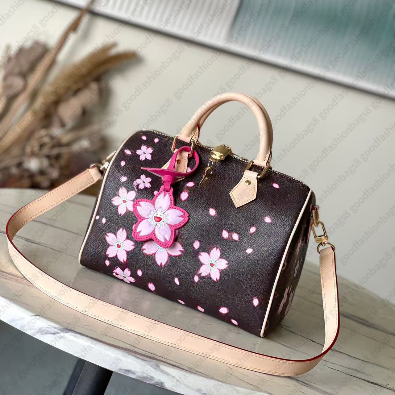 top mirror quality designer bag TM tote bag womens takashi murakami shoulder bag cherry blossom men handbag venice backpack cosmetic bag trunk ba