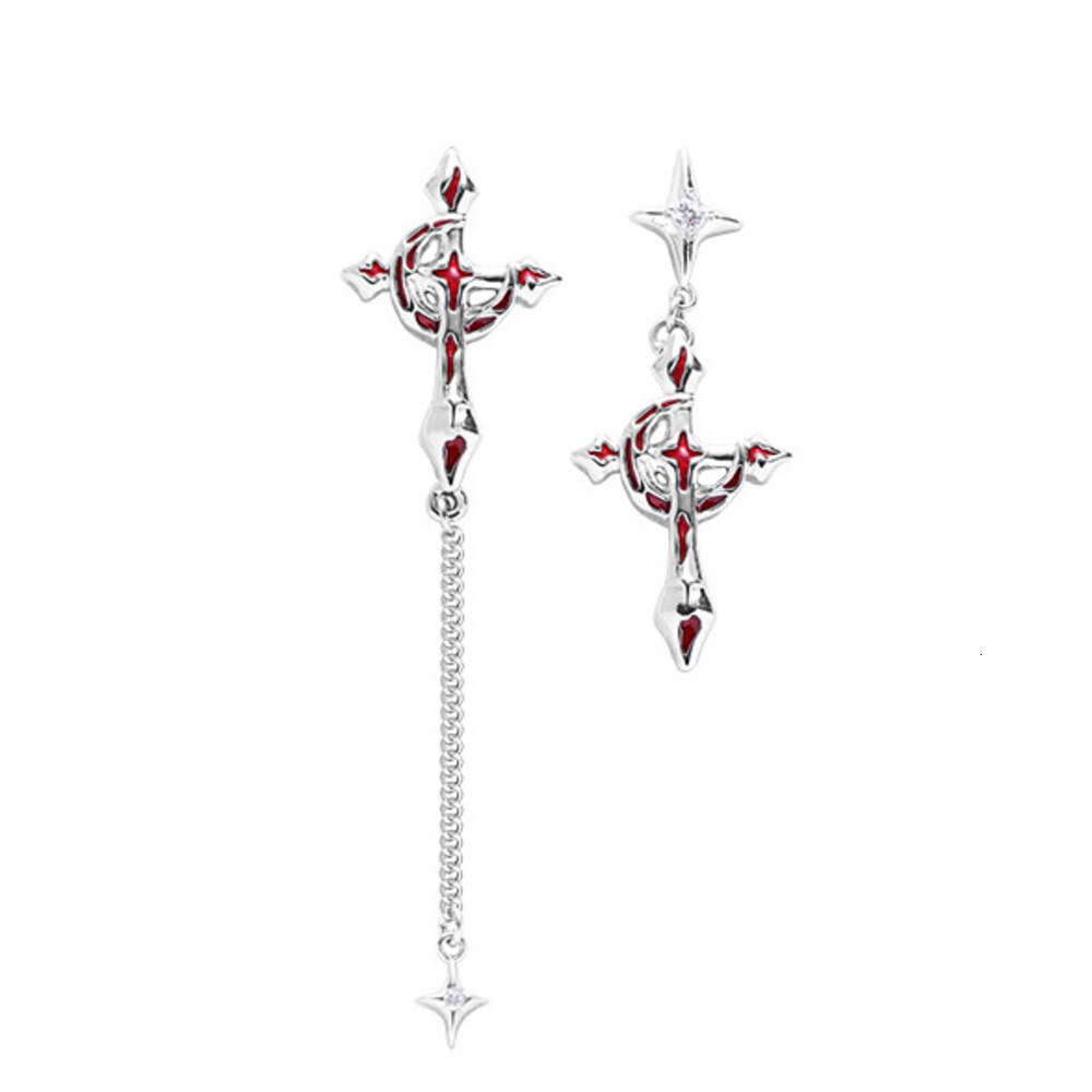 DHcollections Original Design Asymmetric Blood Moon Cross Earrings for Women, Niche High-End Unique Dark Style 925 Silver Needle Ear Jewelry