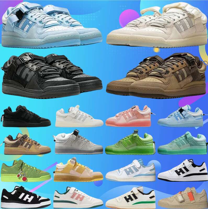 2025 Nouveau Bad Bunny Boucle Chaussures Casual Forum 84 Low Coffee House Marron Rose Oeuf Blanc Gris OG Baskets à plateforme de blé bleu vif Mod