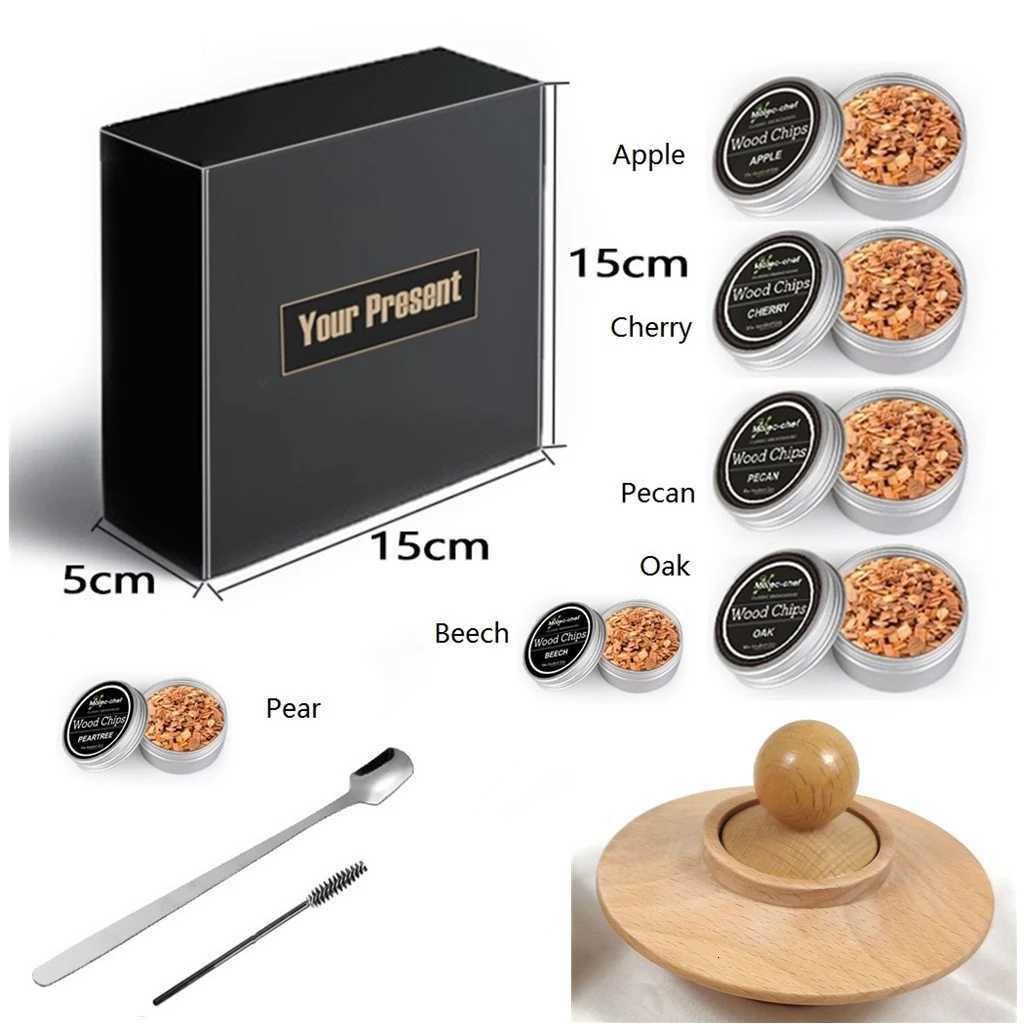 6Ara Wooden Chips with Utensils Smoked Lid Natures Elegance Carfted for Your Table Cheese Board Set or Smoked Bread Bin Y251107-image-1083606200