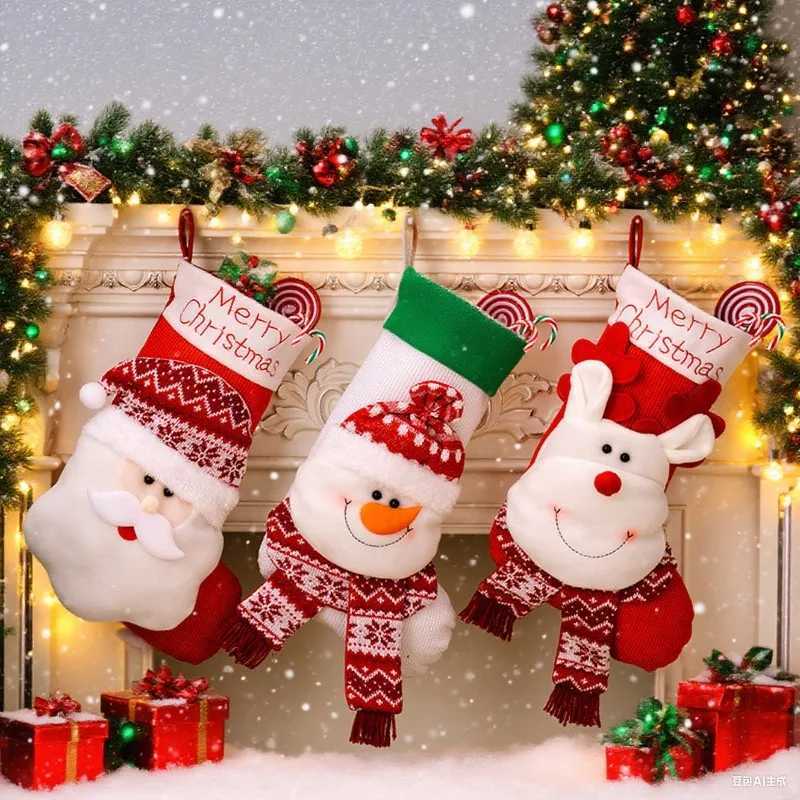 4120 Extra Large Christmas Stocking Santa Claus Reindeer Snowman Xmas Stocking Red and White Gift Bag Xmas Tree DIY Decoration H251107-image-1083630829