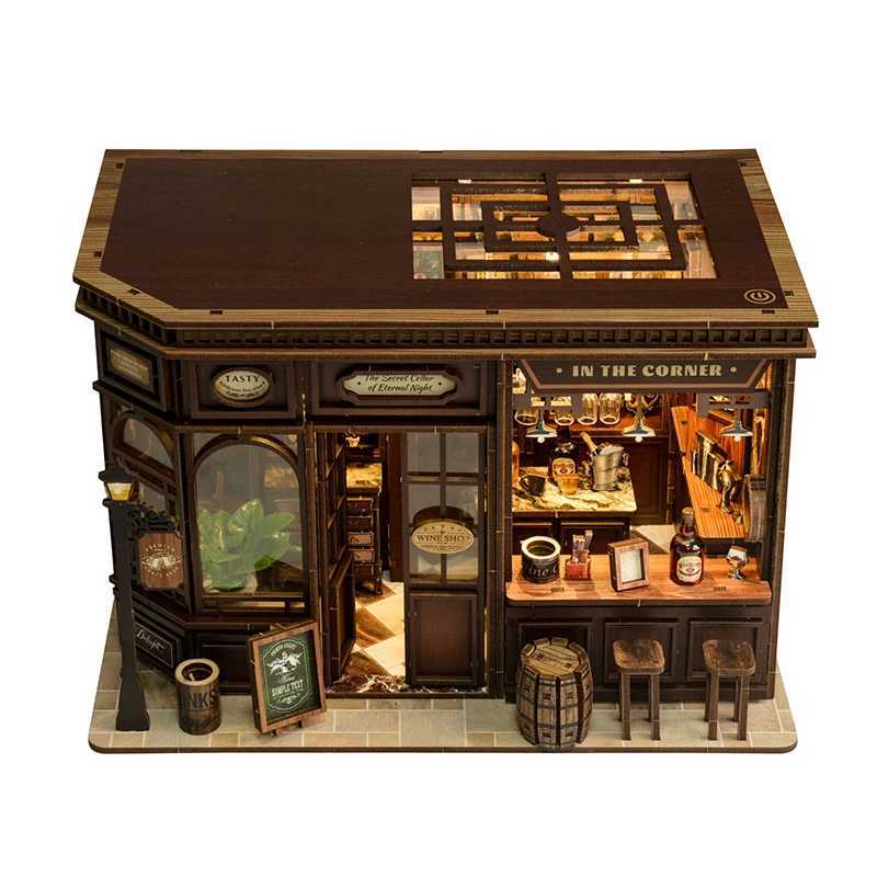 DIY Corner Tavern House Wooden Miniature Model Kit 3D Puzzle with Light Furniture Doll Houses Cottage for Friends Birthday Gifts K251106 K260321-image-1098415723