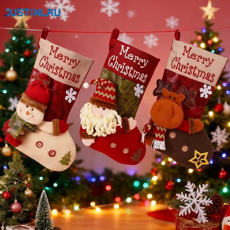 Christmas Decorative Candy Socks Snowman Deer Santa Pattern Imitation Leather Socks Xmas Decoration Large Capacity Bags Gift H251107-image-1083629004