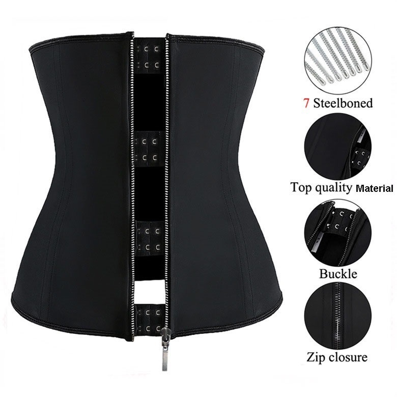 Latex Waist Trainer Girdle For Women Corset Cincher Underwear With 7 Steel Bones Zipper & Hook Closure Double Control Slimming Body Shapers Girdl-image-473261546