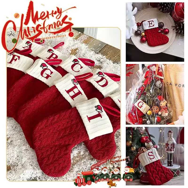 1Pc Christmas Socks Knitting Snowflake Letter Stocking Christmas Decoration 2025 For He Xmas Tree Ornament Gift 2026 H251107-image-1083628751