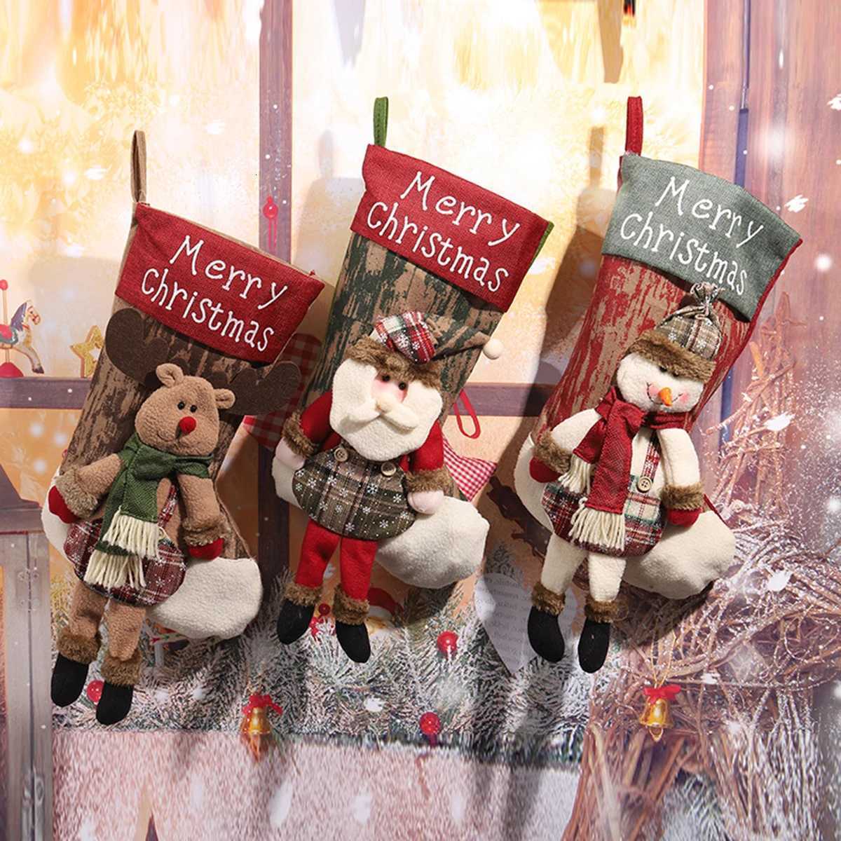 Christmas Stockings Large Santa Snowman Reindeer Set - Festive Hanging Decor Gift Bags for Candy H251107-image-1083630254