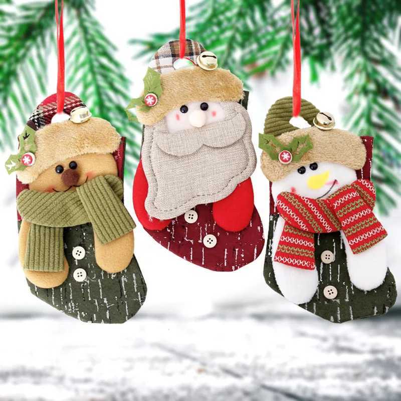 Christmas Decorative Socks Gift Bag Decoration Pendant Christmas Tree Ornament Gift Santa Claus Elk Snowman H251107-image-1083628640