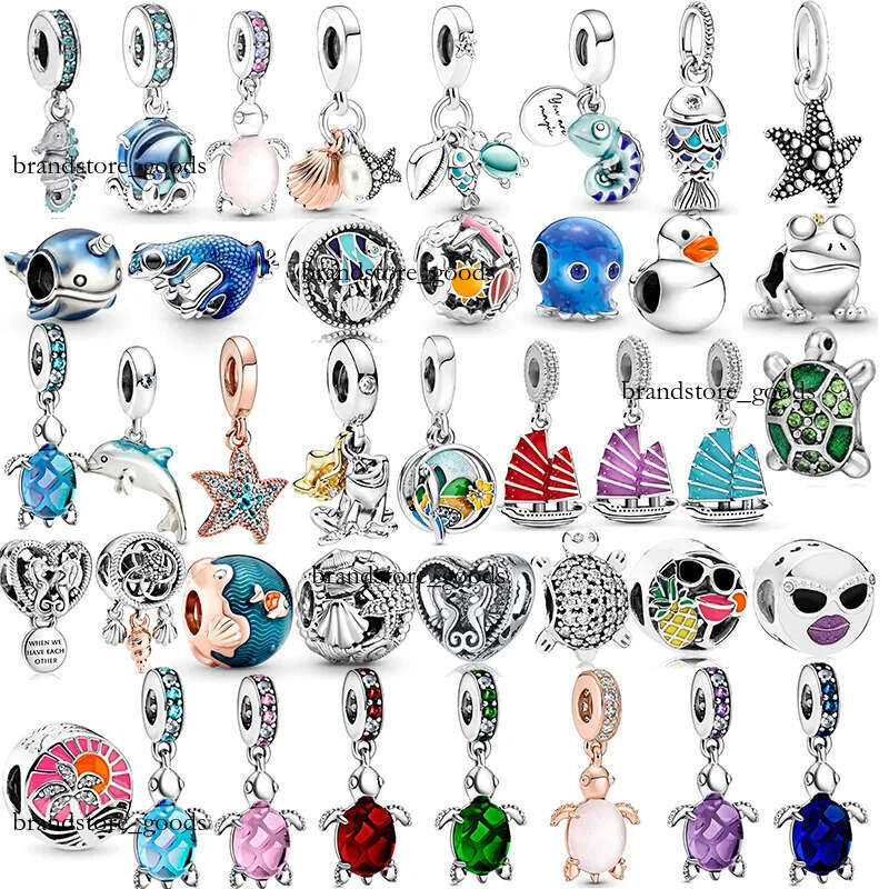 Bracelet à breloques océan en argent, perles : pierres précieuses turquoise, coquillage, poisson, tortue, motif 579