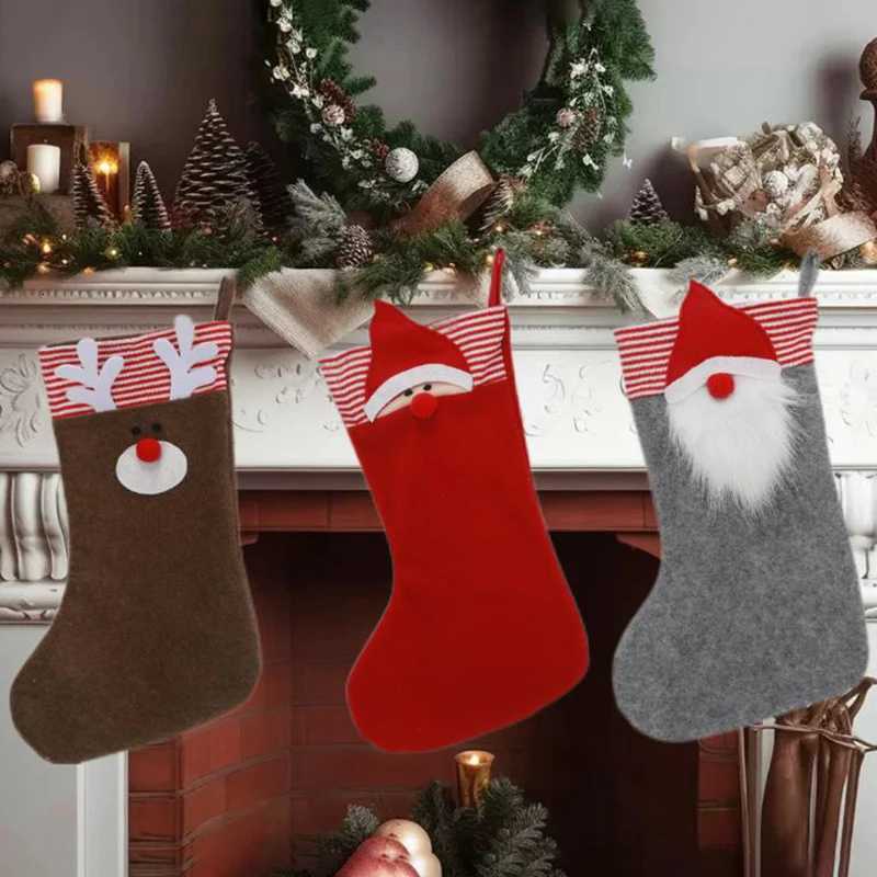 Christmas Large Hanging Stockings Cute Reindeer/Gne Pattern Stockings He Party Christmas Tree Ornament H251107-image-1083628995