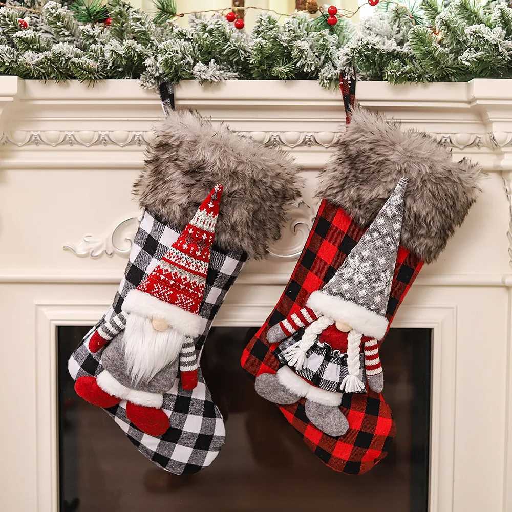 Large Size Dwarf Christmas Stockings Three-dimensional Doll Latt Pattern Gift Bag Long Hat Furry Christmas Tree Pendant Kids H251107-image-1083627505