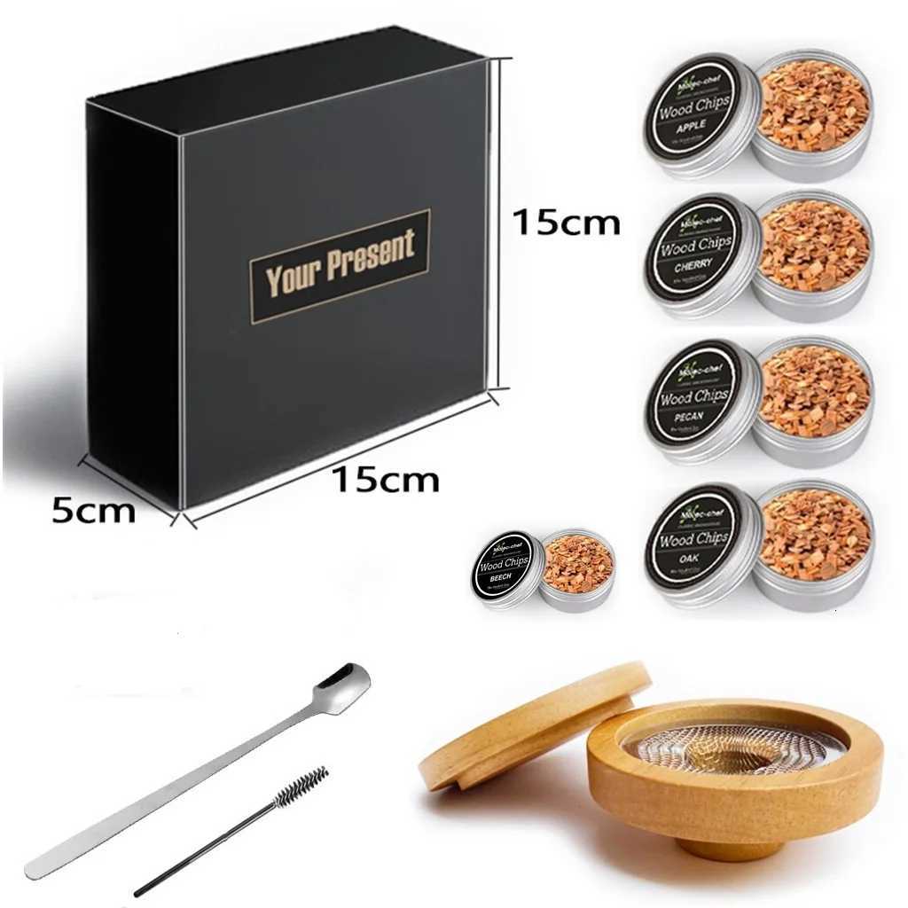 5 Wooden Bar Cocktail Smoker Kit Whiskey Tequila Wooden Smoked Wood Hood Smoker for Drinks Wine Mixing Cover Bar Tool with 4 Box Y251107a-image-1083900724